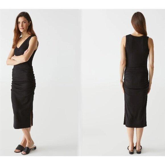 NWOT Michael Stars M Lori Ribbed V Neck Sleeveless Tank Dress Black 125588 - Picture 1 of 3